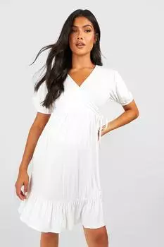 Мини-платье с запахом для материалов Boohoo, слоновая кость