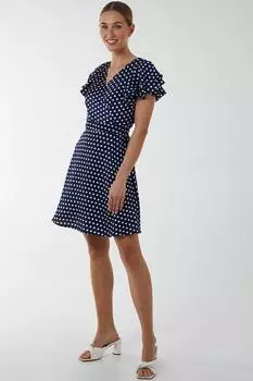 Мини-платье с запахом и рюшами Blue Vanilla, синий