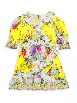 Мини-платье с запахом и рюшами для маленьких девочек и девочек CAMILLA, желтый