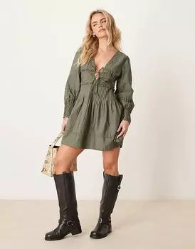 Мини-платье с защипами зеленого цвета ASOS