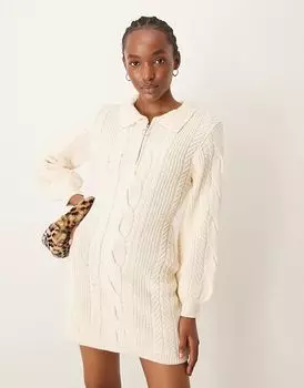 Мини-платье с застежкой-молнией и застежкой-молнией на половину длины в кремовом цвете Miss Selfridge