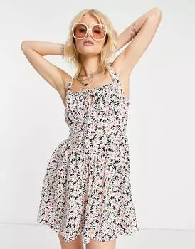 Мини-платье с завязками на груди и ромашками ASOS DESIGN 90'S