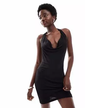 Мини-платье с завязками на шее ASOS DESIGN черного цвета