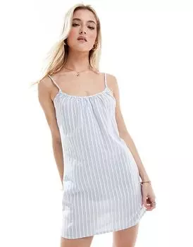 Мини-платье с завязками на спине в синюю полоску New Look