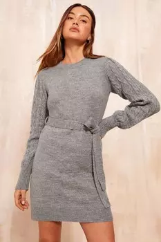 Мини платье с завязками на талии и рукавами косами Friends Like These, серый