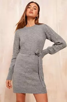 Мини платье с завязками на талии и рукавами косами Friends Like These, серый