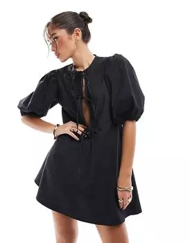 Мини-платье с завязками спереди черного цвета ASOS DESIGN