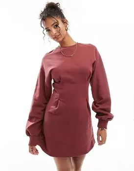 Мини-платье с завышенной талией в бордовом цвете ASOS DESIGN