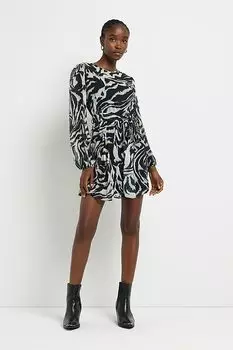 Мини-Платье с зебровой талией River Island, черный