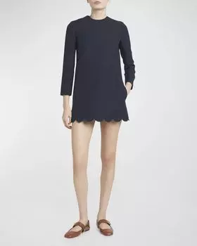 Мини-платье с зубчатым подолом Valentino Garavani, цвет Navy