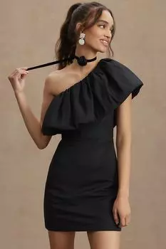 Мини-платье Sachin & Babi Garcelle фай на одно плечо с оборками, черный