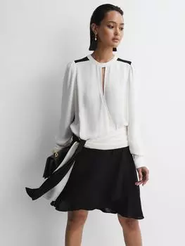 Мини-платье Sadie с поясом и цветными блоками Reiss, слоновая кость/черный