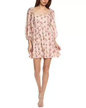 Мини-платье Saltwater Luxe с рукавами-фонариками, бежевый
