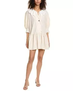 Мини-платье Sandro с плиссированным воротником-оборкой, бежевый