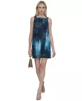 Мини-платье-сарафан с квадратным вырезом и принтом в стиле пэчворк (Petite) DKNY, синий