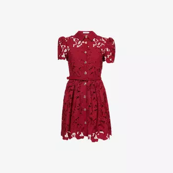 Мини-платье Self-Portrait с кружевным воротником, бургундия