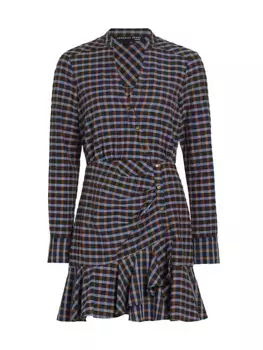 Мини-платье Sherry в клетку с длинными рукавами Veronica Beard, синий