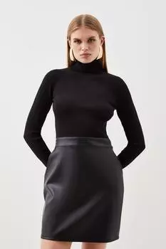 Мини-платье смешанной вязки из вискозы и ПУ Karen Millen, черный