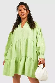 Мини-платье со сборками и фактурной отделкой Plus boohoo, бежевый