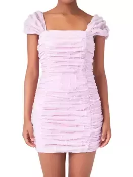 Мини-платье со сборками и короткими рукавами Endless Rose, цвет lilac