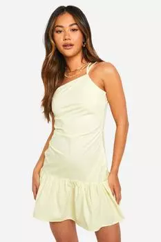 Мини-платье со сборками и льняным эффектом boohoo, желтый