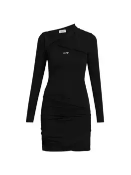 Мини-платье со сборками и логотипом Off-White, белый
