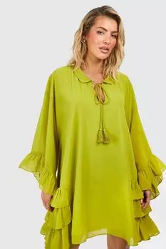 Мини-платье со сборками и рюшами boohoo, желтый