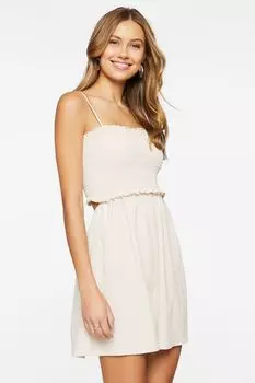 Мини-платье со сборками и вырезами Forever 21, песочный