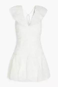 Мини-платье со сборками из хлопка и органзы ML MONIQUE LHUILLIER, слоновая кость
