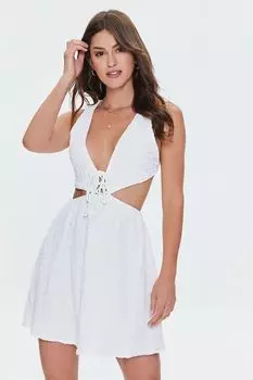 Мини-платье со шнуровкой и вырезом Forever 21, ванилла