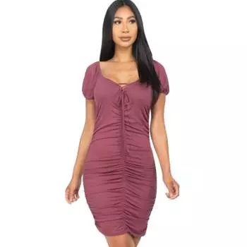 Мини-платье со шнуровкой спереди и сборками FASHNZFAB, цвет nocturne