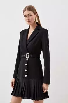 Мини-платье со складками из джерси и жоржетта Karen Millen, черный