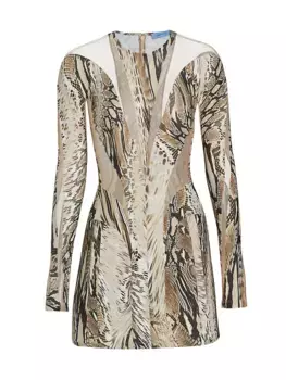 Мини-платье со спиральной сетчатой вставкой Mugler, цвет wrapped snake roccia