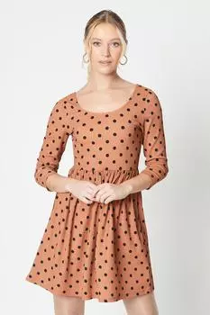 Мини-платье Spot с овальным вырезом и рукавами Dorothy Perkins, бежевый