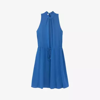Мини-платье стандартного кроя из эластичной ткани с высоким воротником и завязками Ikks, синий