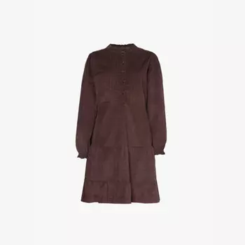 Мини-Платье Stema из хлопка и вельвета с оборками Aspiga, коричневый