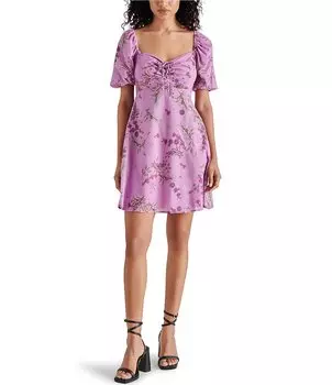 Мини-платье Steve Madden Violeta с цветочным принтом и вырезом в виде сердца с короткими рукавами, цветочный