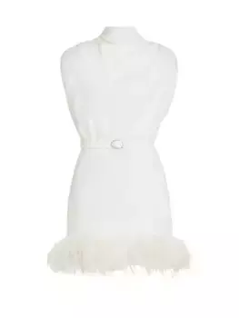 Мини-платье Sullivan с поясом и отделкой перьями Amanda Uprichard, слоновая кость