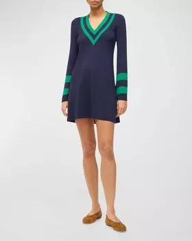 Мини-платье Sunshine в полоску с расклешенными рукавами STAUD, цвет Navy Seaweed