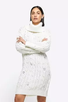 Мини-Платье-Свитер River Island, бежевый