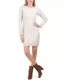 Мини-платье-свитер с длинными рукавами и бахромой Nicole Miller New York, серо-коричневый