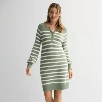 Мини-платье-свитер с воротником хенли Sonoma Goods For Life, цвет olive white stripe