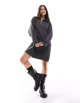 Мини-платье-свитер с застежкой-молнией на половину длины темно-серого цвета Pieces