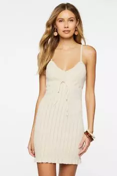 Мини-платье-свитер в рубчик на бретельках Forever 21, натуральный