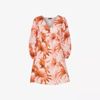 Мини-Платье свободного кроя из смеси хлопка и льна с графическим принтом Honolulu Whistles, розовый