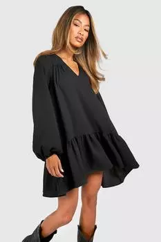Мини-платье свободного кроя с текстурированными рукавами и блузкой boohoo, черный