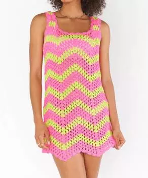 Мини-платье Tara в виде арбузной волны, связанное крючком Show Me Your Mumu, цвет watermelon wave crochet
