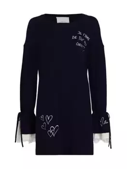 Мини-платье Tasha из смесовой шерсти с вышивкой Cinq Sept, цвет navy ivory