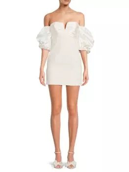 Мини-платье Teo с пышными рукавами и открытыми плечами Cinq Sept, слоновая кость