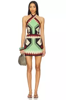 Мини-платье "Tide Strength" Johanna Ortiz, swim ayahuasca green, black paprika & ecru